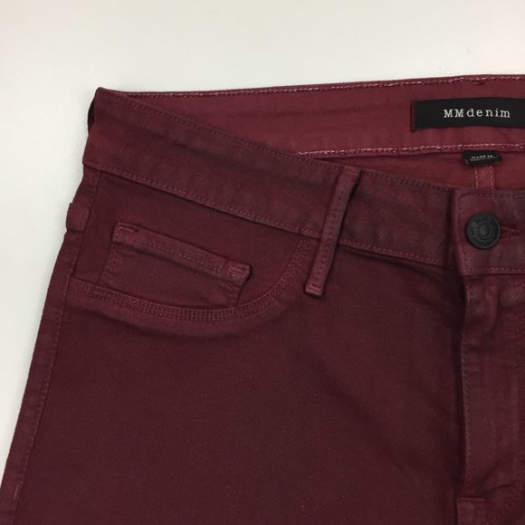 NWT MM DENIM Dark Red Glittery TATE Mid-Rise Logo Hardware Slim Fit Skinny Jeans - Picture 5 of 9